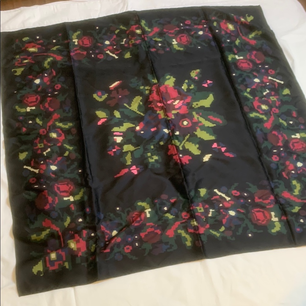 Floral Patterned Black Silk Headscarf